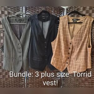 Torrid Gray, Dark Blue Denim, and Tan Vest Trio Size 22 / 24 Or Torrid Size 3